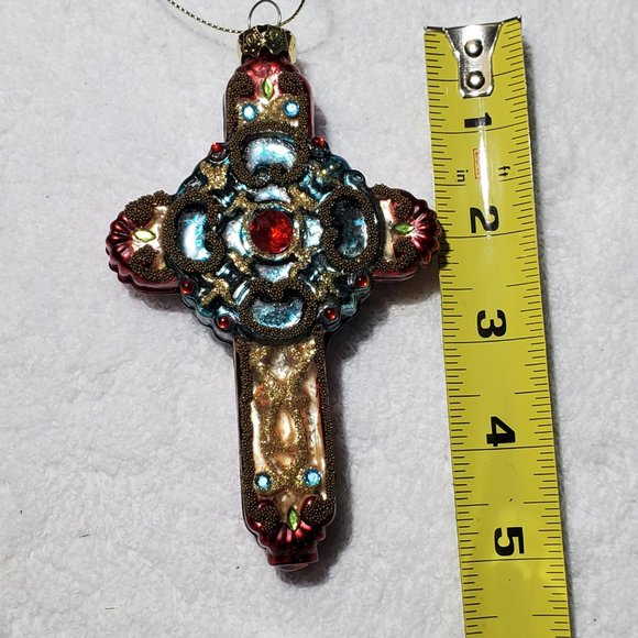 Painted Glittery Plastic Cross Christmas Ornament - Picture 4 of 4
